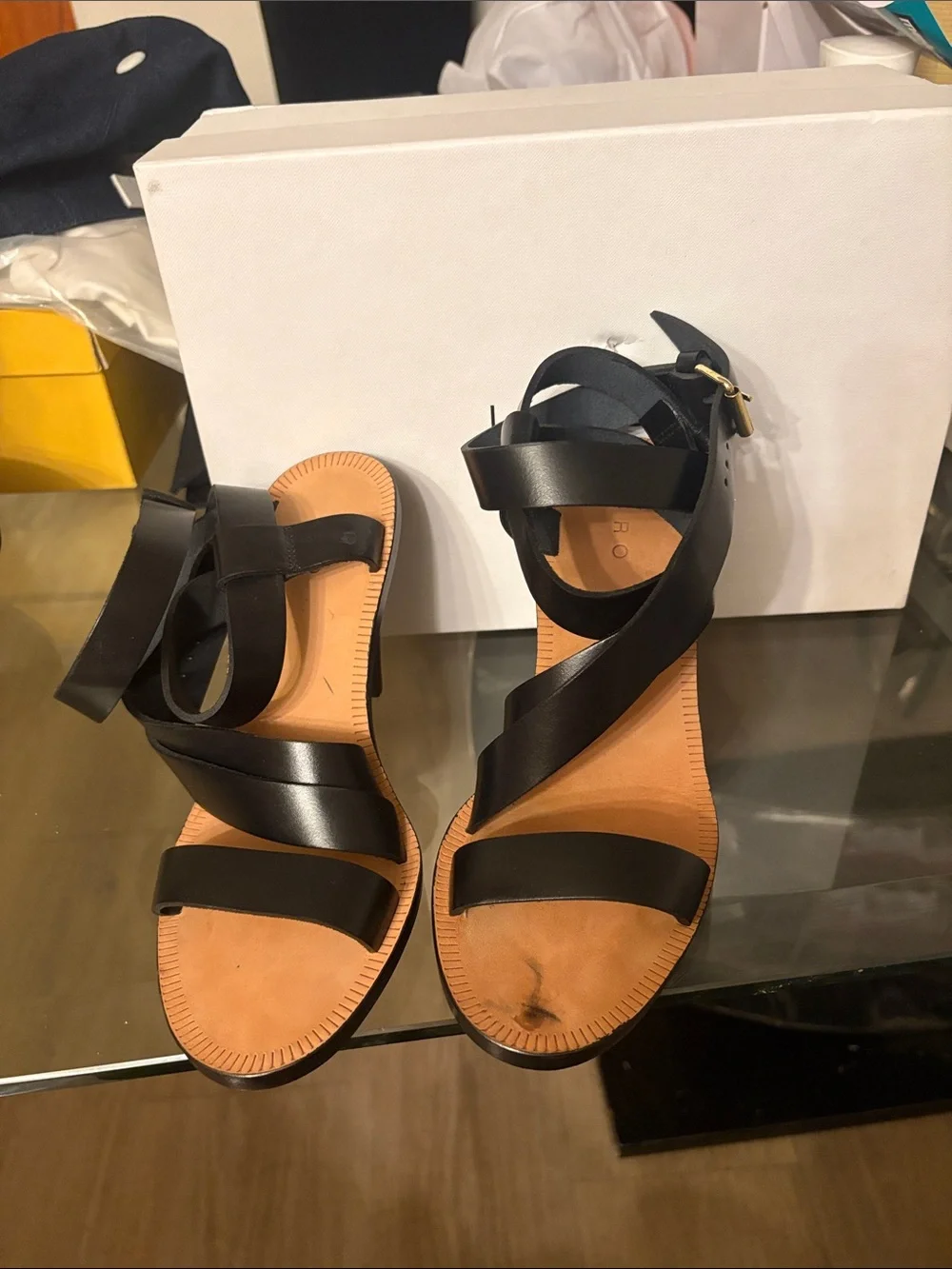IRO Black Leather Strappy Heel Sandals